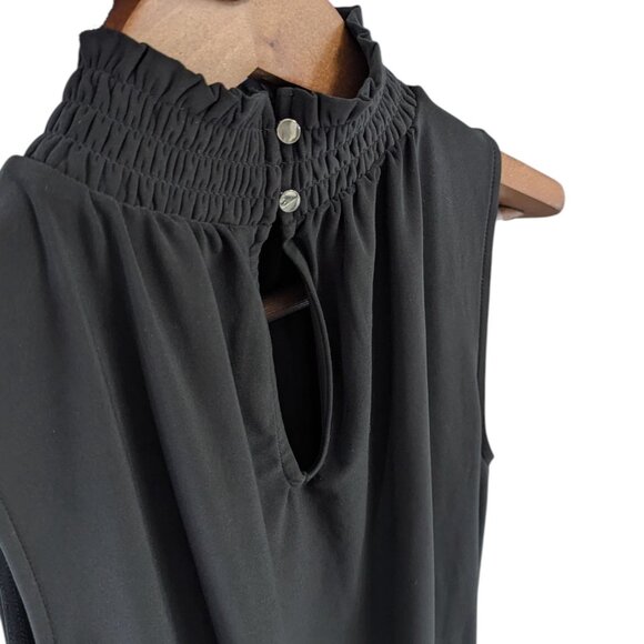 WHBM NWOT XXS Black Sleeveless Mock Neck Smoked Peplum Blouse Top - Picture 3 of 6